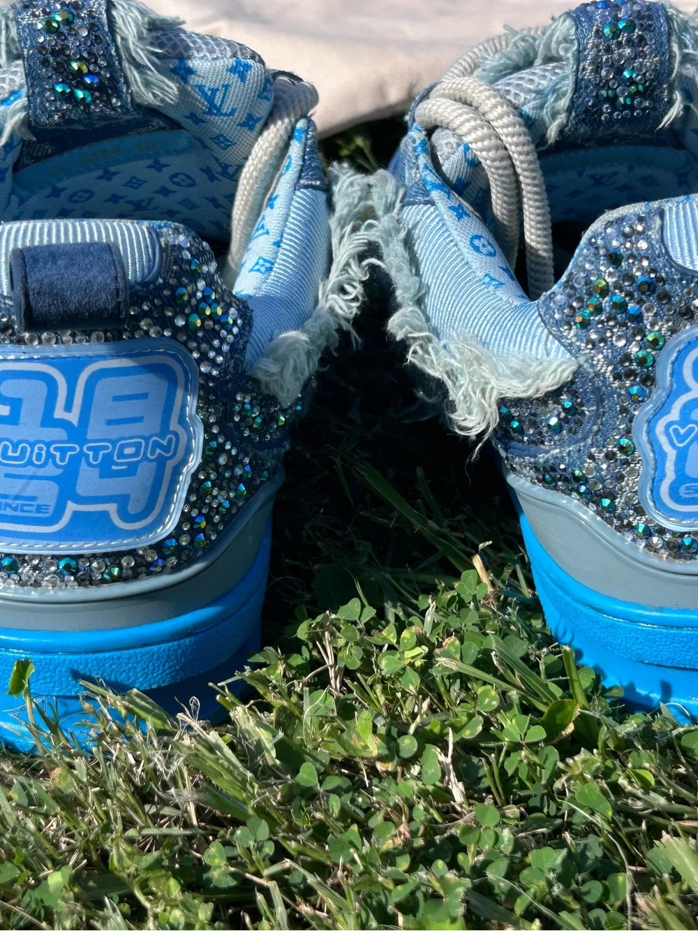 Louis Vuitton Kids Blue Denim LV Trainer Sneakers with Light Blue Accents